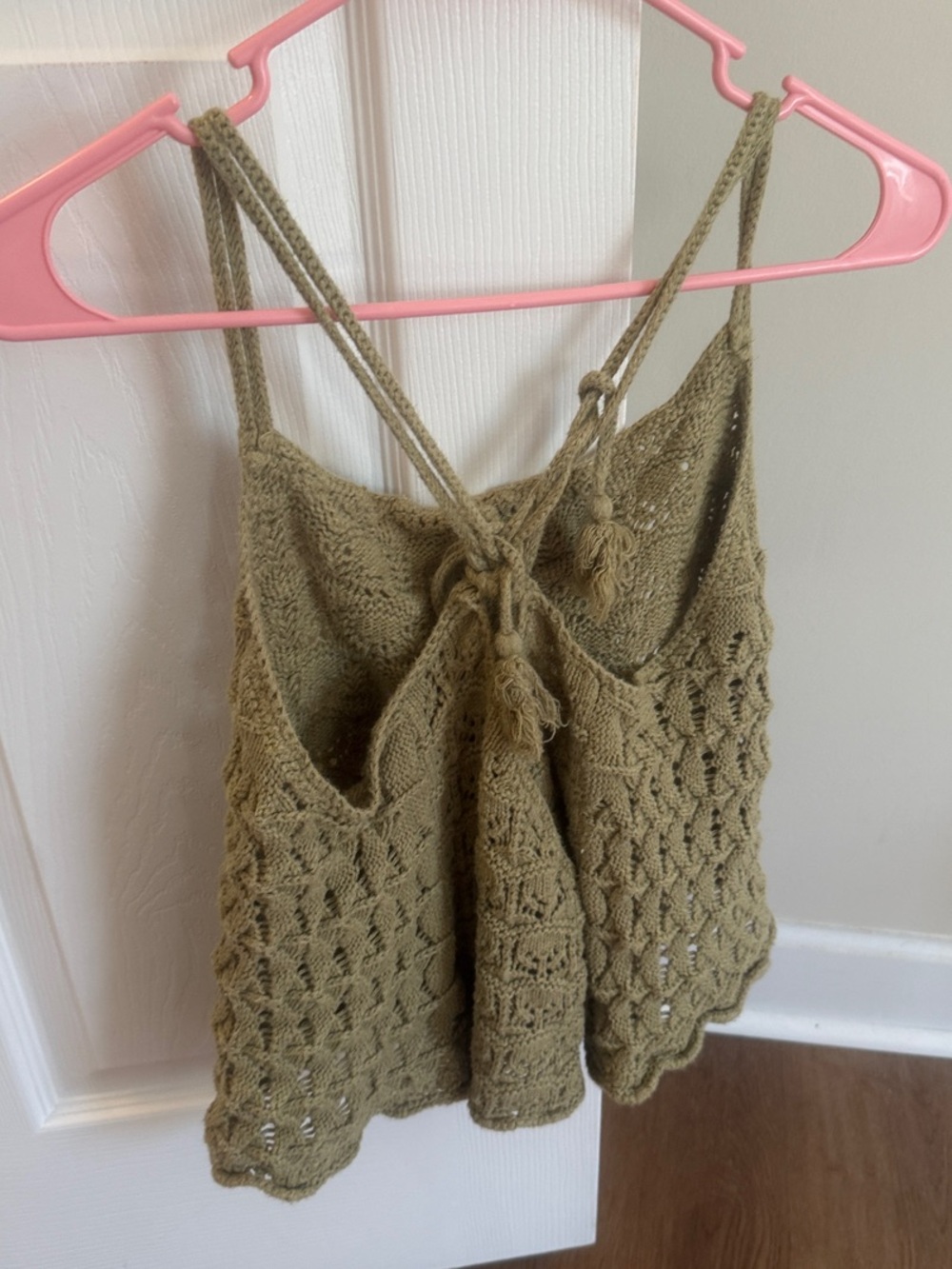 American Eagle Outfitters Olive Crochet Tie-Back Cami